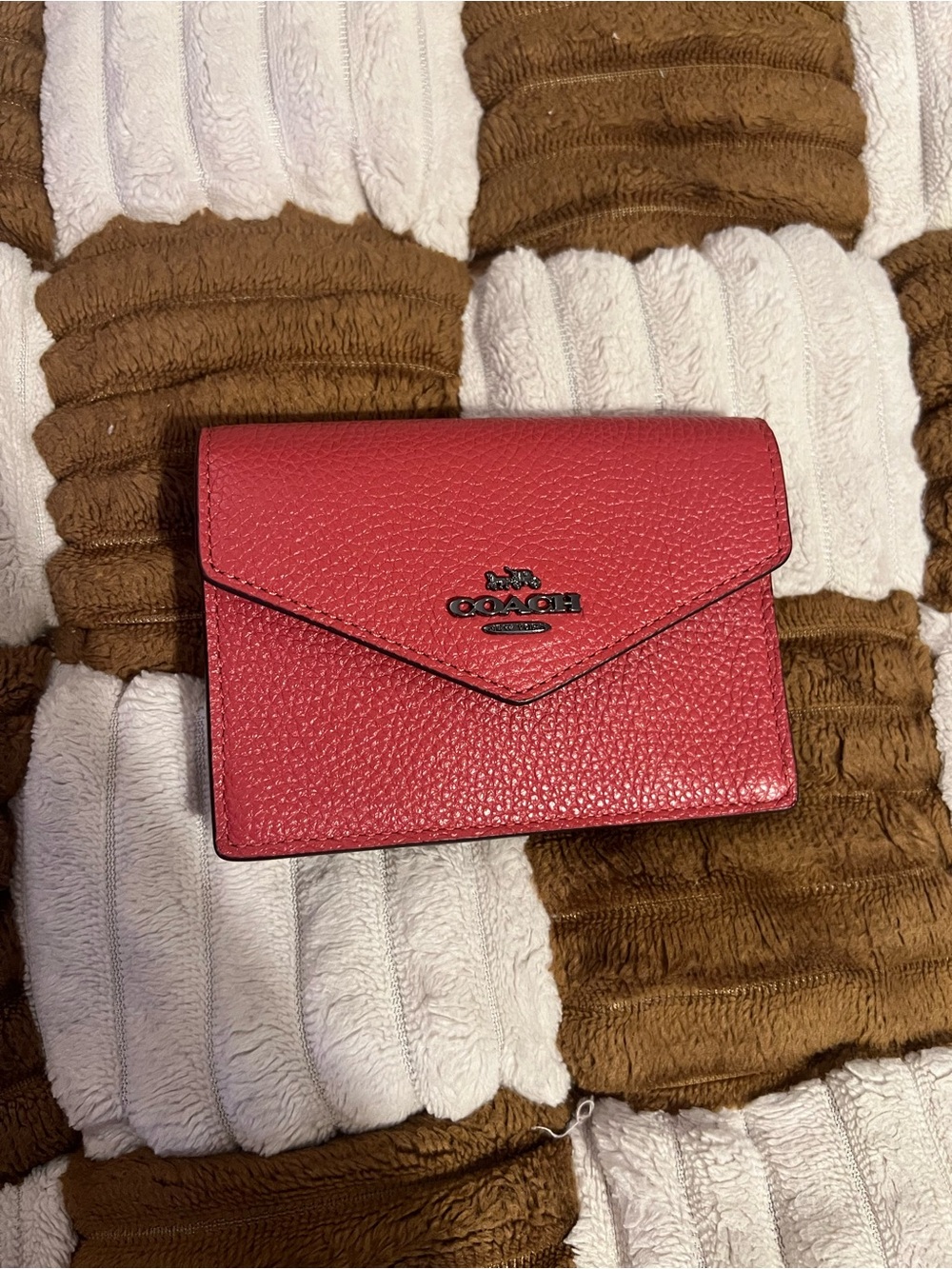 Coach Pebbled Leather Card Case in Washed Red NWTS!